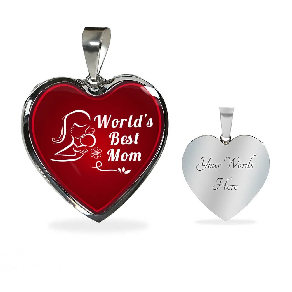Mom Message World'S Best Mom Necklace Personalized Engraved Silver Heart Neckla
